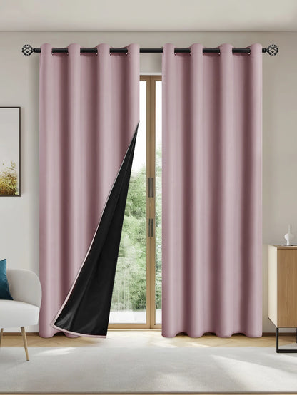 2pcs Solid 100% Blackout Curtains - Curtains for Bedroom and Living Room - UV Protection, Easy Sliding, and Stylish Design