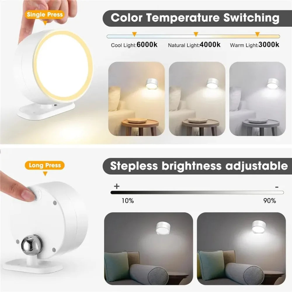 LED Wall Mounted Lights with Remote Wireless Magnetic Wall Sconces 3 Color Dimmable USB Rechargeable for Bedroom Bedside Light