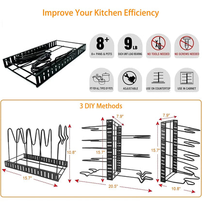 Pot Organizer Rack 8 Tiers Pots and Pans Organizer, Pot Lid Organizer for Kitchen Cabinet Cookware Organizers and Storage,Upgrad