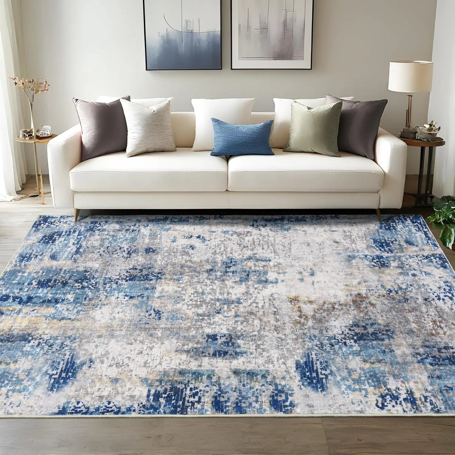 Living Room Area Rugs Soft Large Modern Abstract Area Rug,  Boho Vintage Machine Washable Non Slip Carpet , Low Pile Rugs