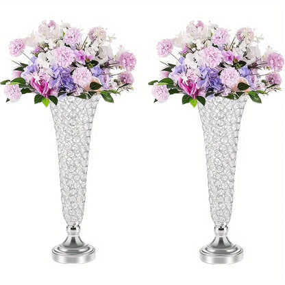 2 Crystal Vases, 20 Inches High, For Use In The Center Of Dining Tables, Wedding Anniversaries, Birthdays, And Home Decor