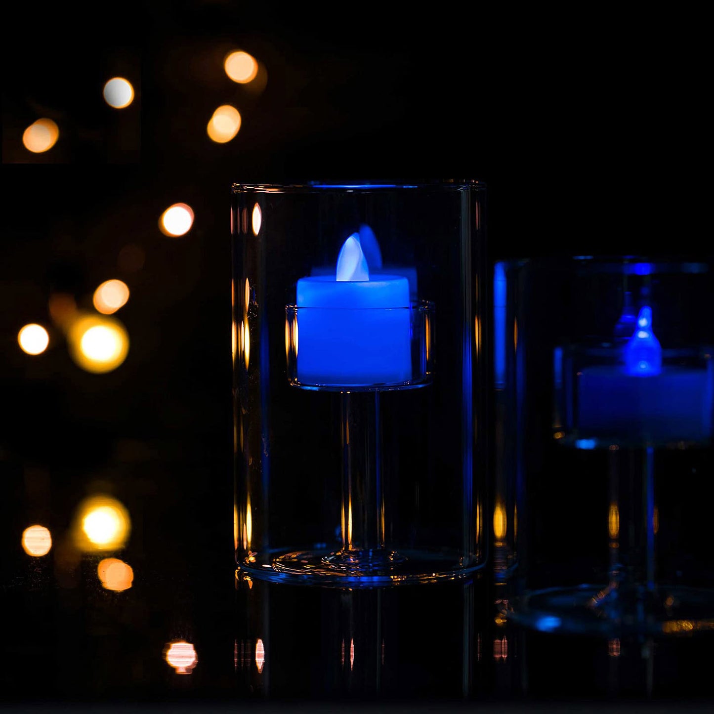 Blue Light Candles 24 Packs Flameless Blue Tea Lights Flickering Navy Blue Votive Candles For Birthday Wedding Party Festival