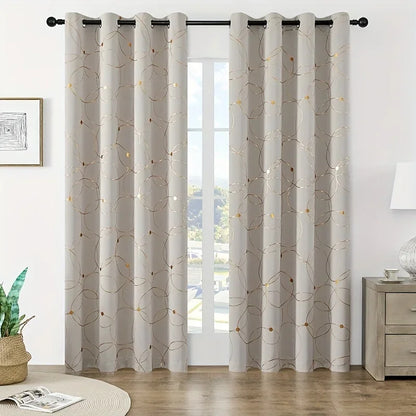 2Pcs Golden Wave &Circle Blackout Curtains Thermal Insulated Light Filtering Drapes with Grommet Top  Living Room Bedroom