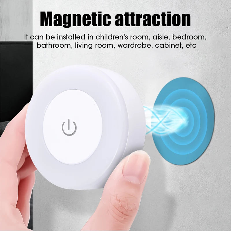 Mini LED Touch Sensor Night Lights USB Rechargeable Kitchen Bedroom Magnetic Base Wall Light Round Portable Dimming Night Lamp