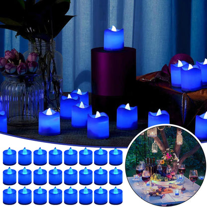 Blue Light Candles 24 Packs Flameless Blue Tea Lights Flickering Navy Blue Votive Candles For Birthday Wedding Party Festival