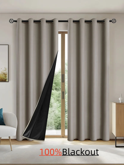 2pcs Solid 100% Blackout Curtains - Curtains for Bedroom and Living Room - UV Protection, Easy Sliding, and Stylish Design