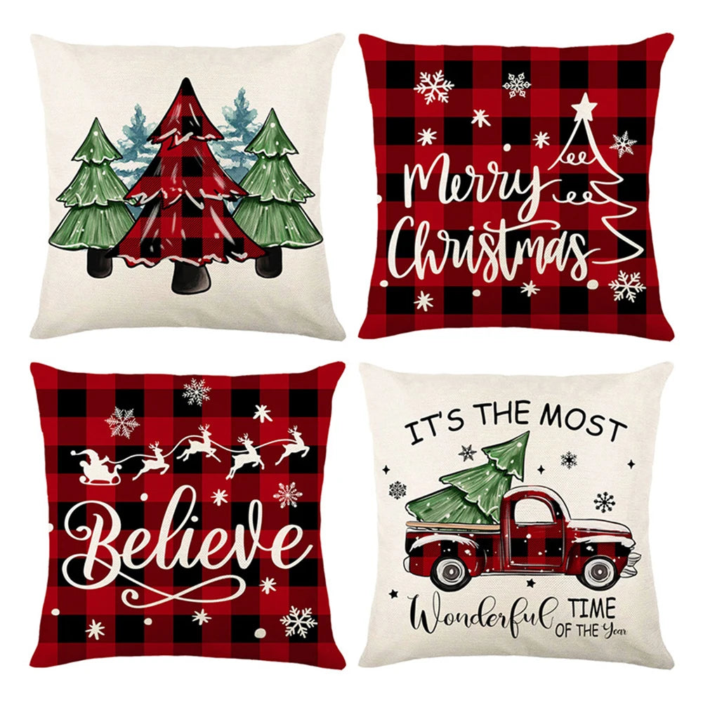 Christmas Throw Pillow Cover Soft Winter Holiday Pillowcase Decorative Cushion Cover Letters Cushion Case for Couch