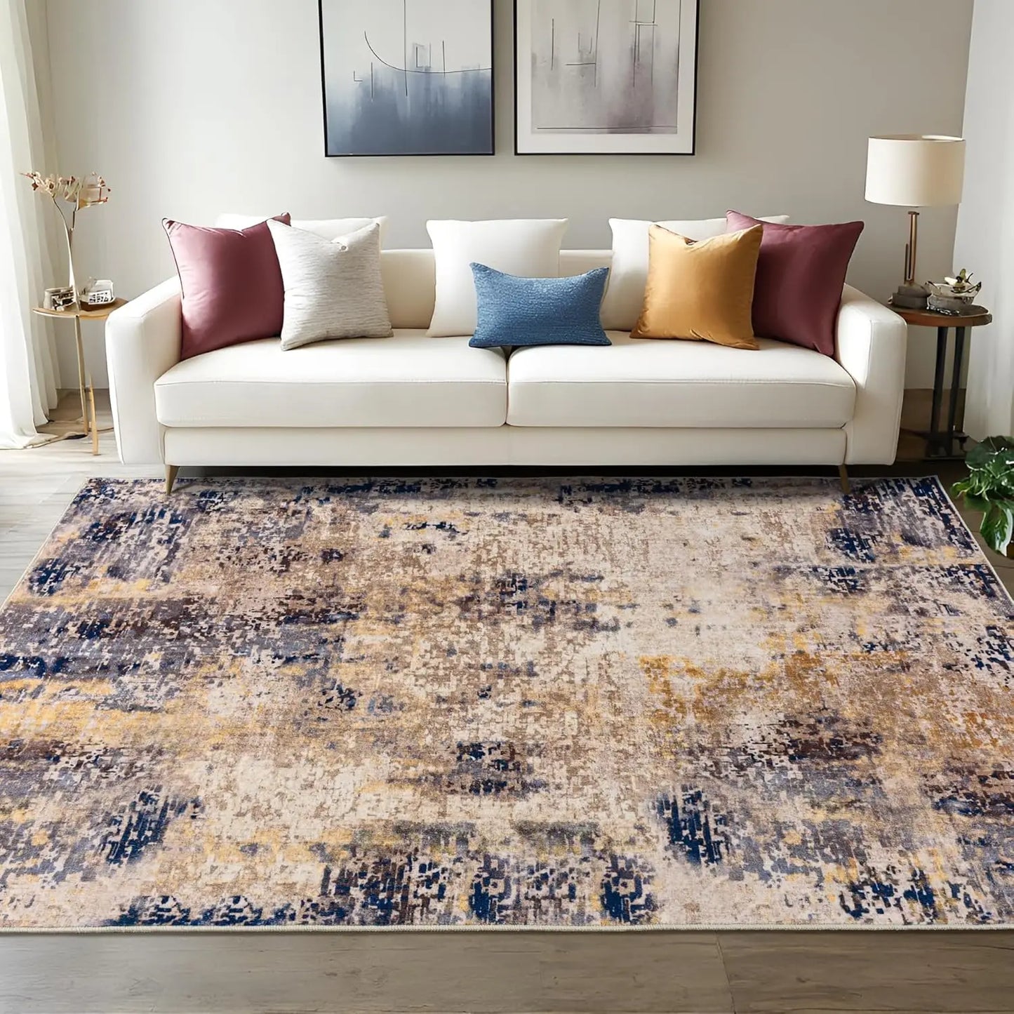 Living Room Area Rugs Soft Large Modern Abstract Area Rug,  Boho Vintage Machine Washable Non Slip Carpet , Low Pile Rugs