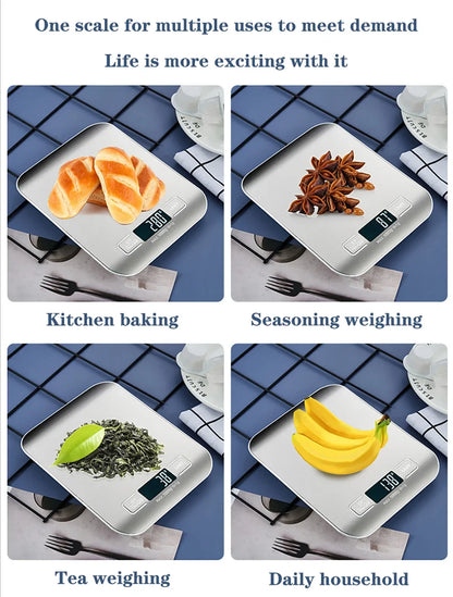 Rechargeable Kitchen Scale LCD Display Stainless Steel Electronic Scales Home Jewelry Food Snacks Weighing Baking Tools