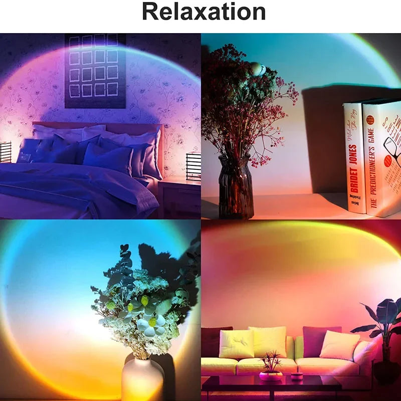 Sunset Projector Lamp Rainbow Atmosphere Night Light Sunset Light For Bedroom Room Decor Decoration Background Wall Table Lamp